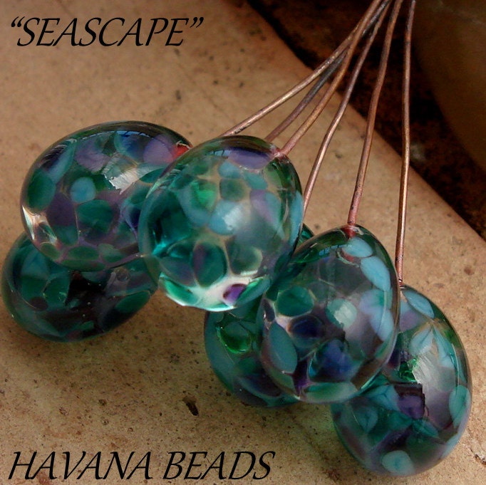 SEASCAPE - Headpins - Set of 6 Handmade Lampwork Head Pins