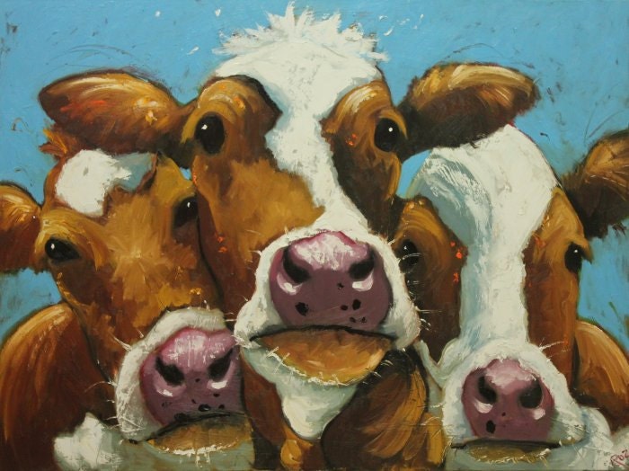 Cows painting animals 459  30x40 inch original portrait oil painting by Roz