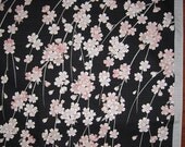 Cherry Blossoms Japanese Fabric Square Small Furoshiki Black