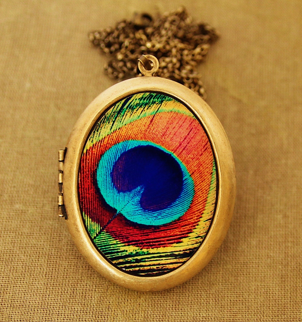 The Eye - Colorful Peacock Feather Grande Photo Locket Necklace