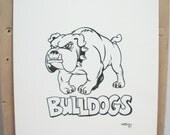 BullDogs  Original Pen and Ink Drawing  Vintage Spirit Poster Design  Art for T-Shirts
