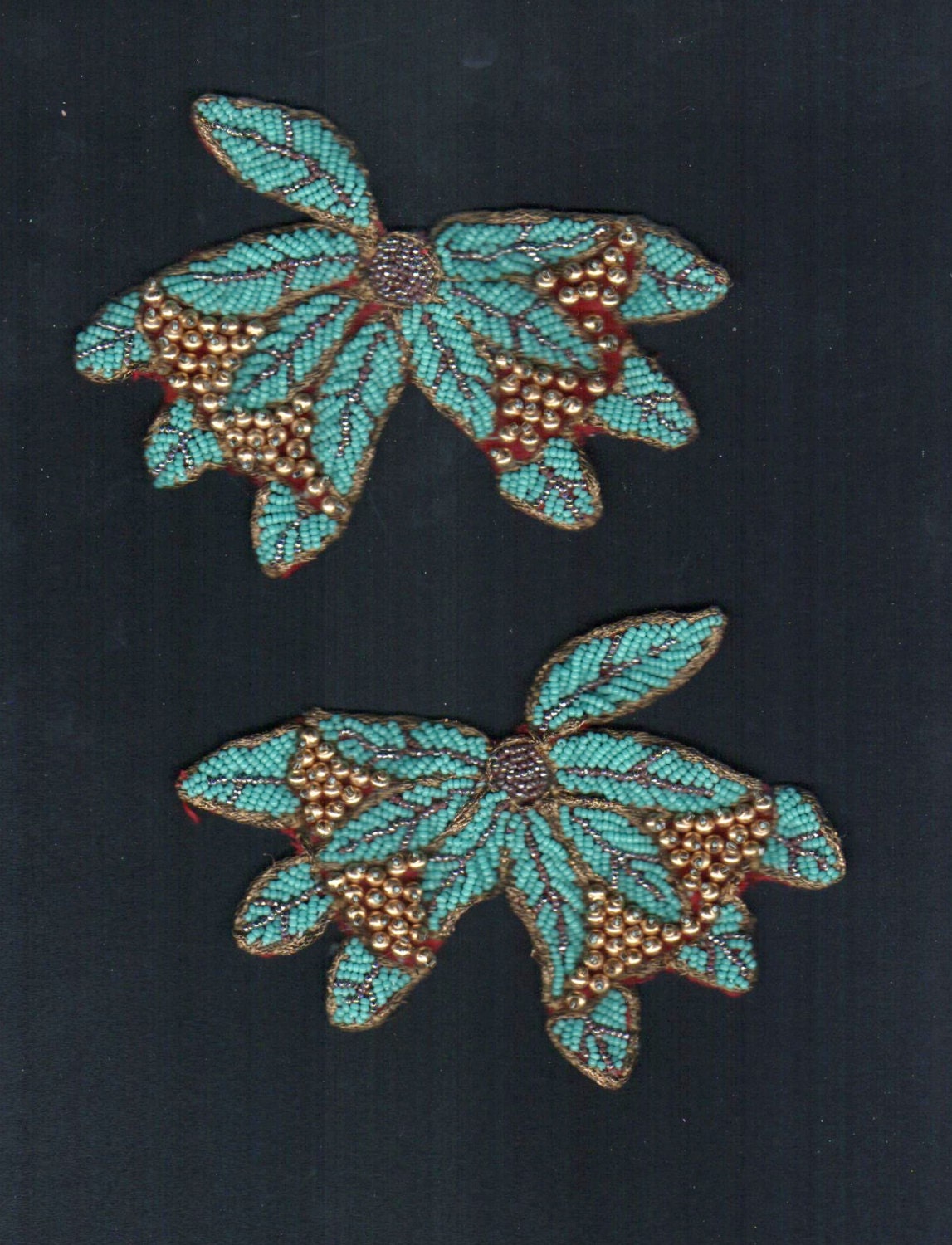 Edwardian Beaded Handwork  Turquoise, Gold and Silver GlassBeading