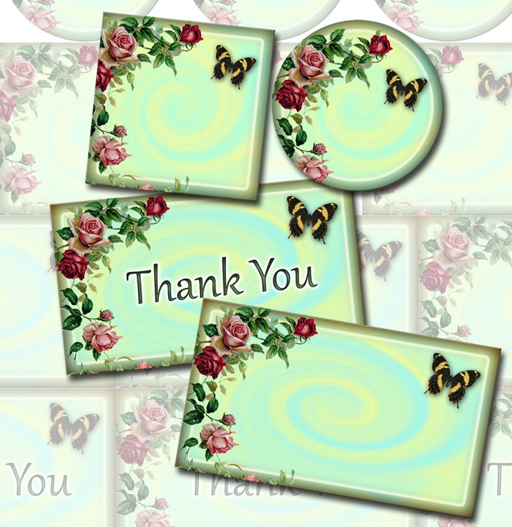 BLuE SWiRL Stationery Set-"Thank You and Blank Cards, 2" Squares and Circles-Printable Collage Sheet JPG Digital File-BuY OnE GeT OnE FREE