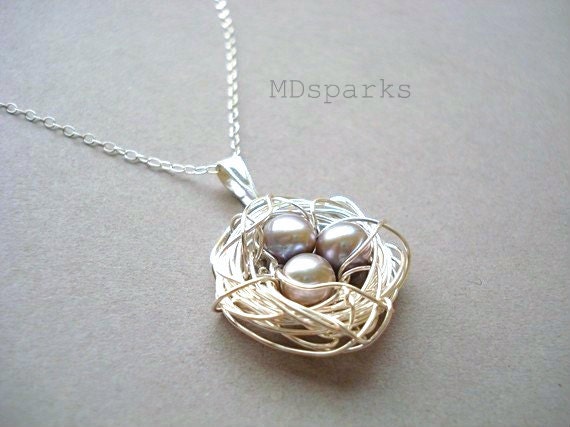 Silver Bird Nest Necklace