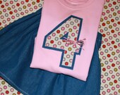 Girls Fourth Birthday Shirt and Skirt Outfit - Pink 4t short sleeved number 4 shirt and 4t denim skirt