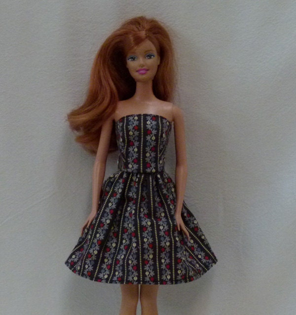 Black Print Handmade Barbie Dress