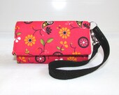 LITTLE TECH Cell Phone Wallet Wristlet iPhone Case for Smart Phones / Red / Black Paisley