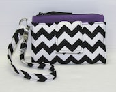 ROOMY TECH Cell Phone Wristlet Case Card Pocket Holder iPhone Wallet Purse / Black/White Chevron You CHOOSE Interior Color