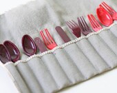 Vintage Toy Flatware Set with handmade roll up case