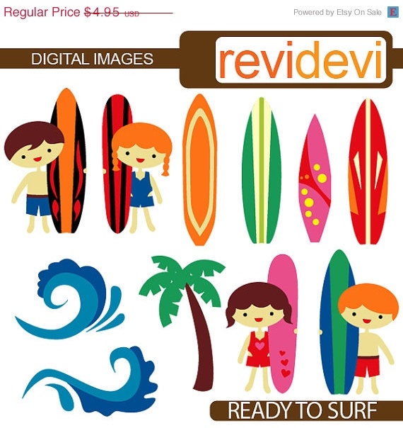 HALF PRICE SALE Ready To Surf Cliparts 07312 - Digital Images - Cute clip art for commercial use
