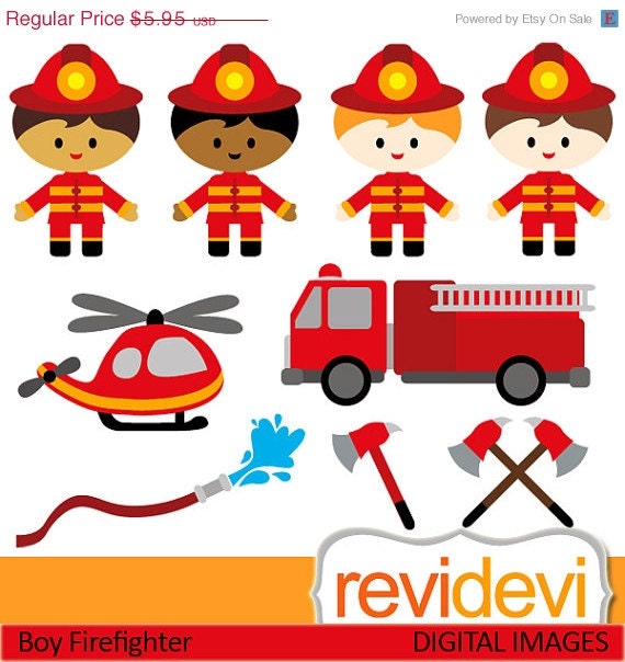HALF PRICE SALE Boy Firefighter 07428.. Commercial use digital graphic cliparts