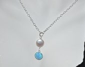 Mother Necklace, Gemstone Necklace, Opal Blue or White, coin Pearl, Fashion Jewelry, Opal jewelry, Pendant Necklace