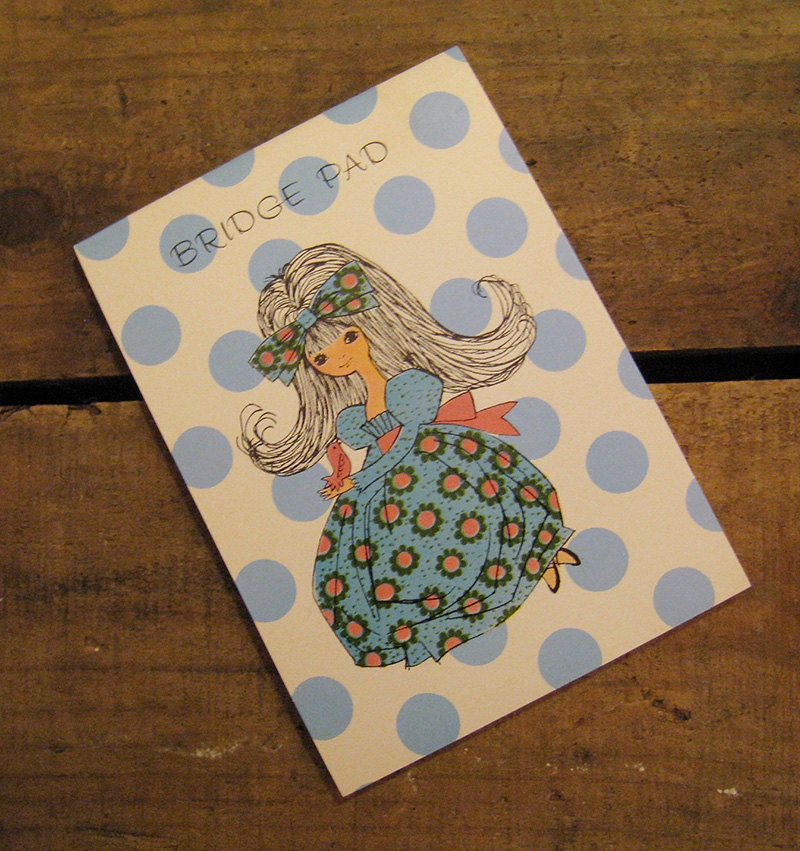 Vintage Lady in Blue Dress & Polka Dots Bridge Pad