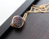 Druzy Bezel Necklace, Multi Colored Gemstone Pendant in 14K Gold Filled, Teal, Purple, Minimalist Fashion - Unicorn