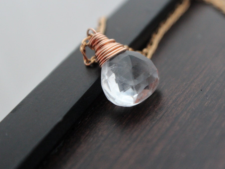 Crystal Quartz Necklace, 14K Rose Gold Fill, AAA Rock Crystal, April Birthstone Substitute - The Vow