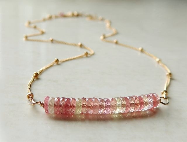 Lido Necklace with AAA Faceted Pink Sapphires Wire Wrapped onto 14k Gold Filled Delicate Satellite Chain