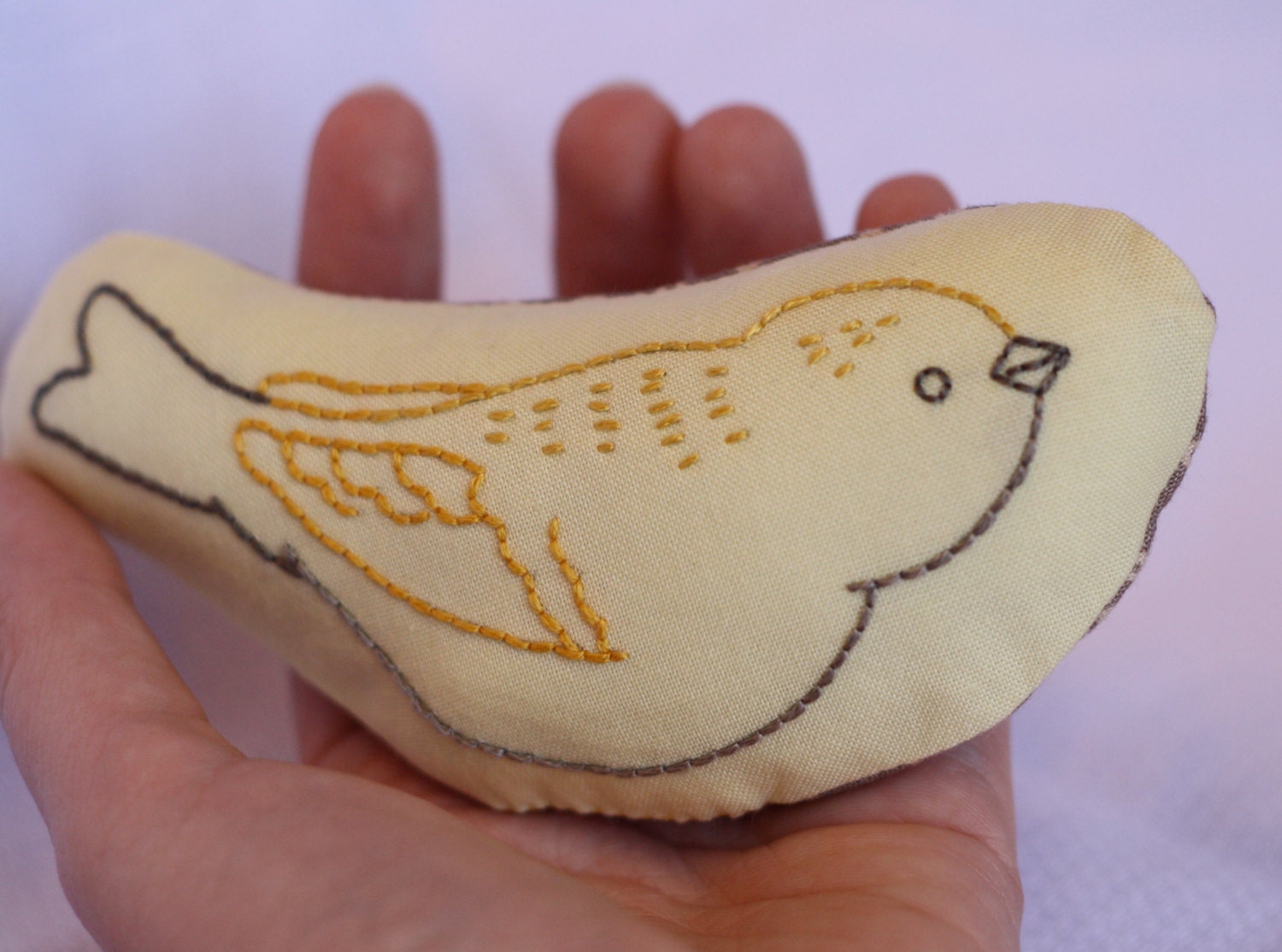 Bird Rattle in Yellow and Gray - Soft Baby Toy