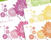 Dahlia Flower Note Cards (Set of 10), Personalized, Custom, Name, Thank You, Blank, Garden, Pink, Plum, Purple, Yellow, Orange, Green