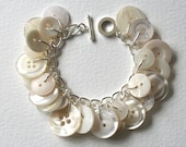 Button Charm Bracelet Bridal Pearly White