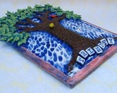 Trinity tree low relief tile, Trinity tree goldfinch and cardinal ceramic wall plaque, Trinity low relief ceramic tree tile