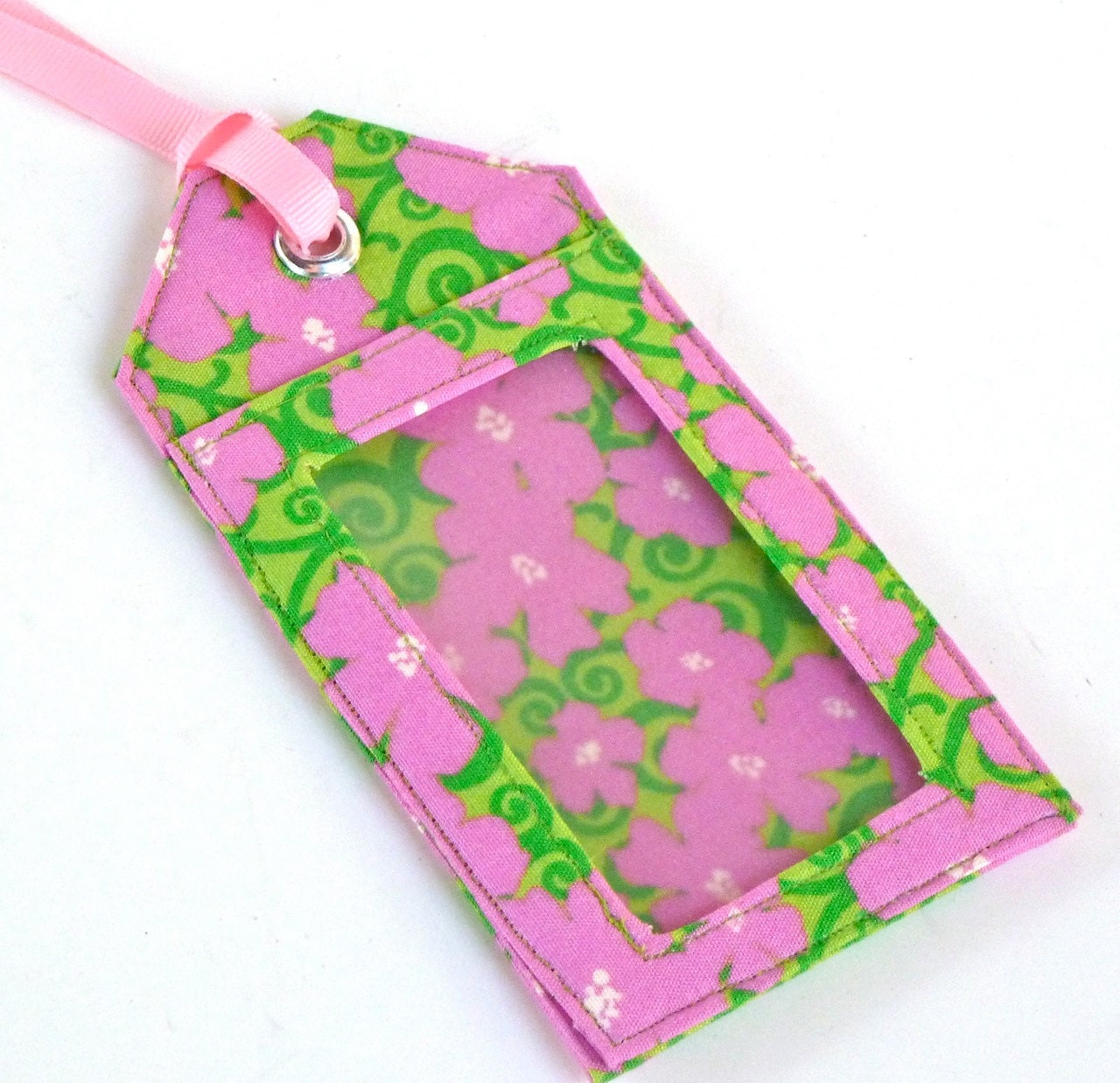 Fabric Luggage Tag Pink Green Floral