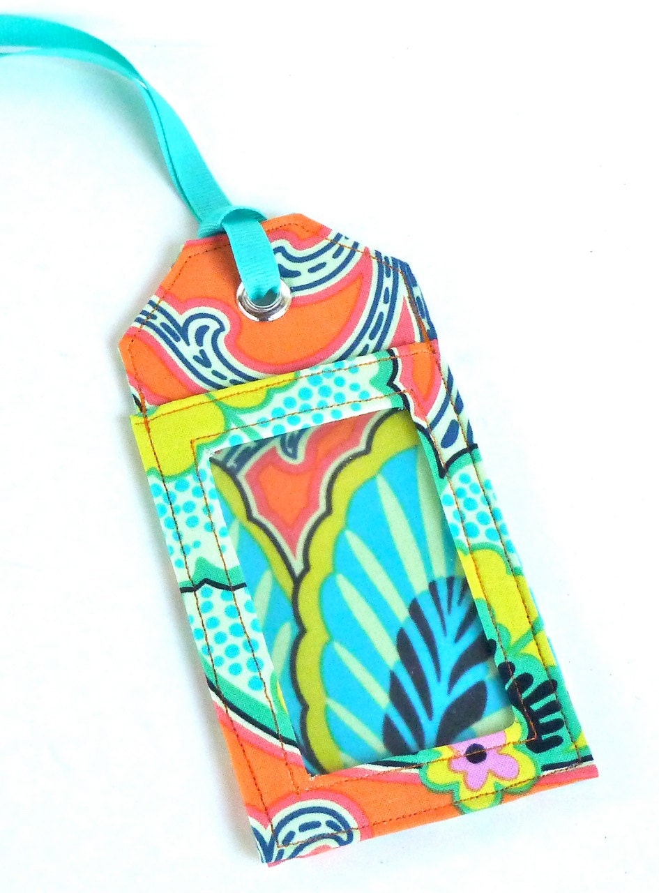 Fabric Luggage Tag Tangerine Orange Floral