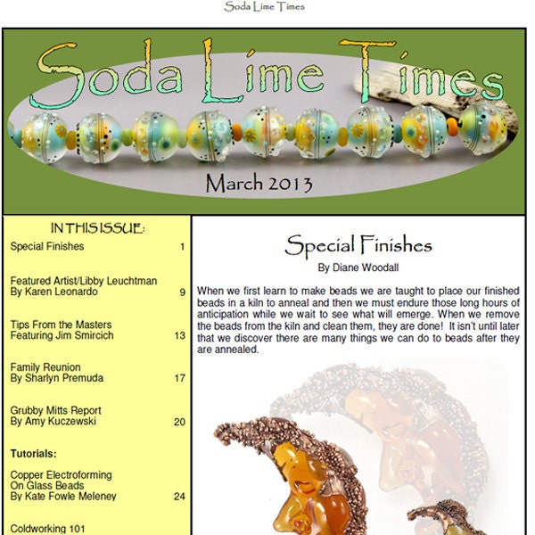 March 2013 Soda Lime Times Lampworking Magazine - Special Finishes issue - (PDF) - by Diane Woodall