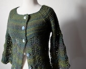 rêve 2 cardigan sweater - emerald green variations hand knit lace sweater with buttons - women's rustic romantic knits