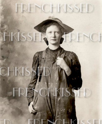 Instant Download 5x7 DIGITAL scan Country Girl in OVERALLS Retro real photo postcard Digital Scan