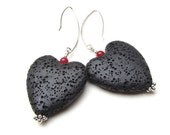 Lava Heart and Cherry Quartz Earrings