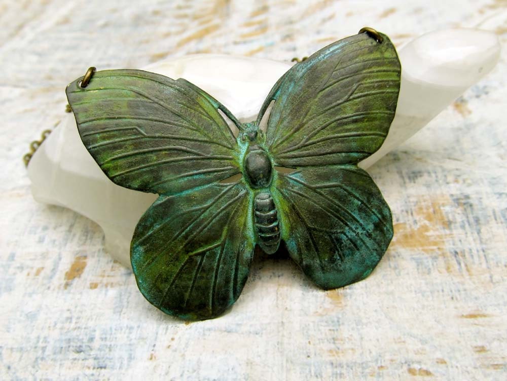 green Butterfly necklace Verdigris Patina Jewelry Nature jewelry