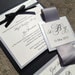 Square Pocket Wedding Invitations - Classic or Elegant Wedding, Black and White, Bow, Silver