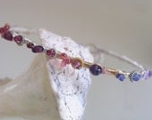 Daybreak to Twilight...Sapphires Pink Tourmaline Amethyst Encrusted Signature Original Sterling and Gold Filled Bangle Bracelet