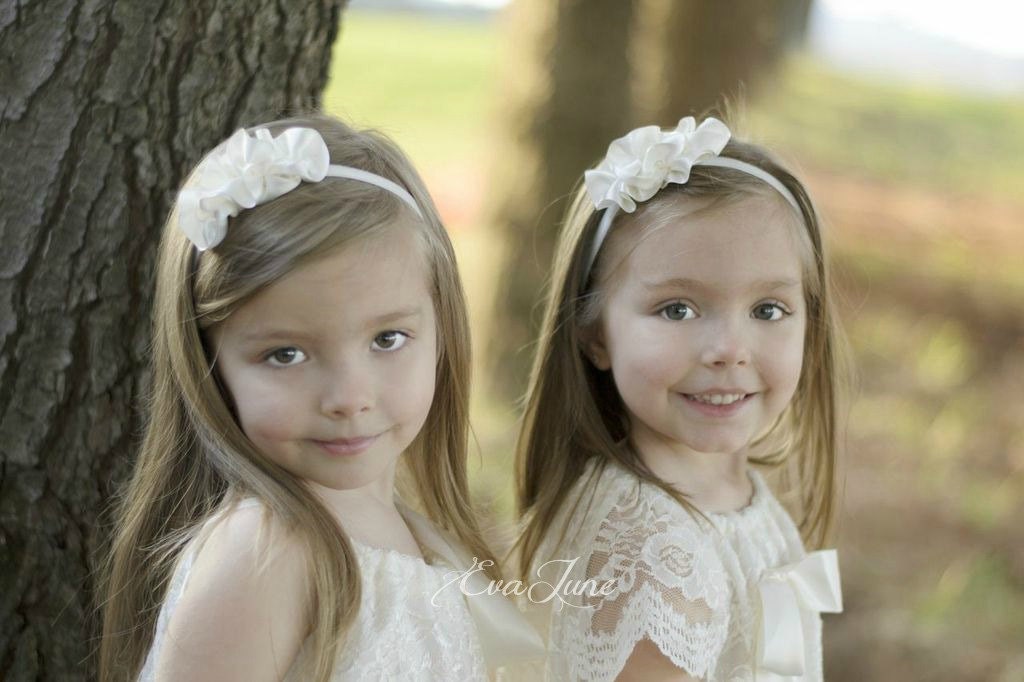 Ivory, White Ruffle Flower Girl Headband, Mini Ruffle Headband, First Communion Hair Piece.