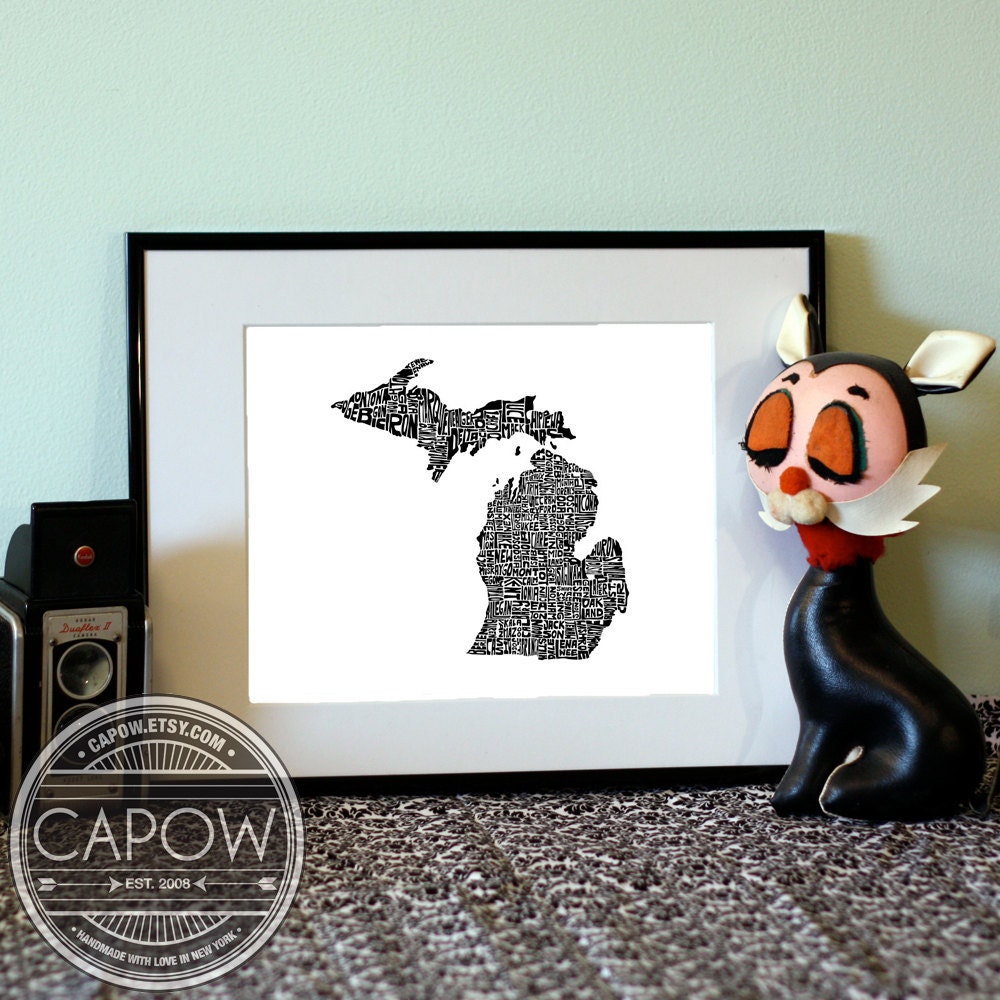 Michigan - typography map art print 11x14 - customizable state poster wall decor - personalized wedding gift custom engagement gift