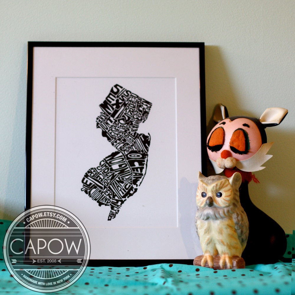 New Jersey - typography map art print 8x10 - customizable personalized state poster custom wall decor engagement wedding housewarming gift