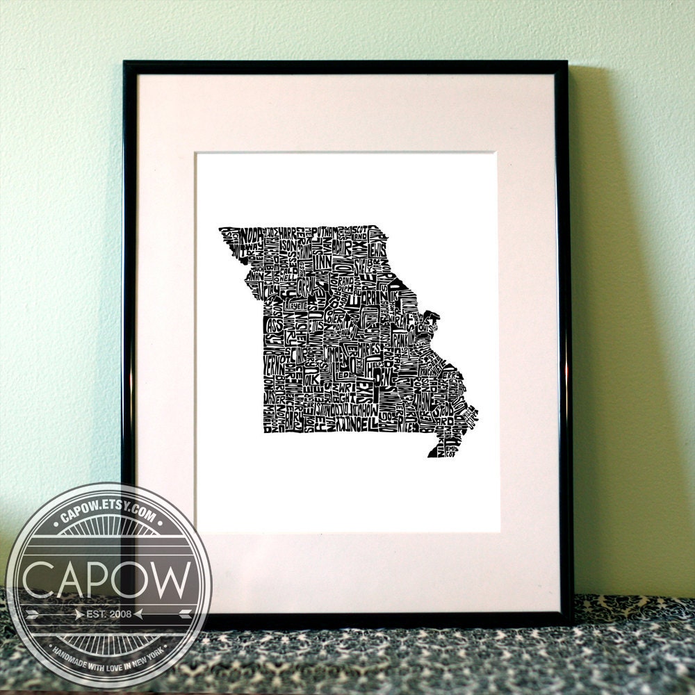 Missouri - typography map art print 8x10 - customizable personalized state poster custom wall decor engagement wedding housewarming gift