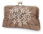 Cocoa starflower clutch bag : embroidered silk purse, bridal clutch, wedding accessory, bridesmaid gift, gift boxed