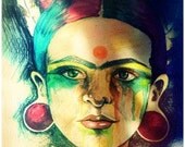 Medicine Woman - Self Portrait - Frida Kahlo - Print from Drawing - by Erica Herbert