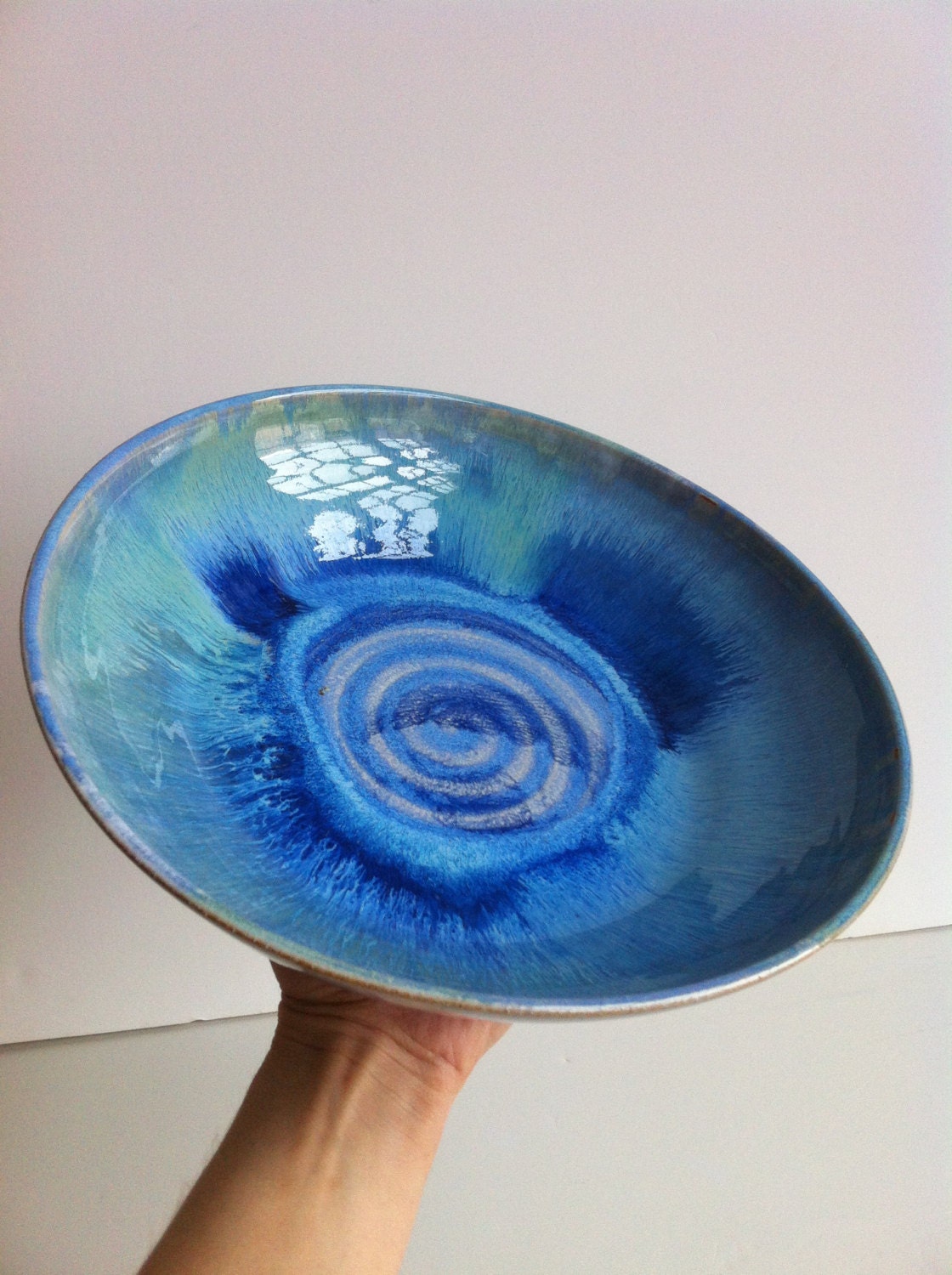 Ocean Blue Wheel Thrown Handmade Large Ceramic Serving Bowl - Made To Order