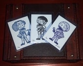 Three Stooges Calaveras Limited Edition Gocco Screenprints ACEO Set