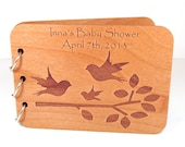 Songbird Baby Shower Guest Book - Real Wood Engraved Cover - Personalized