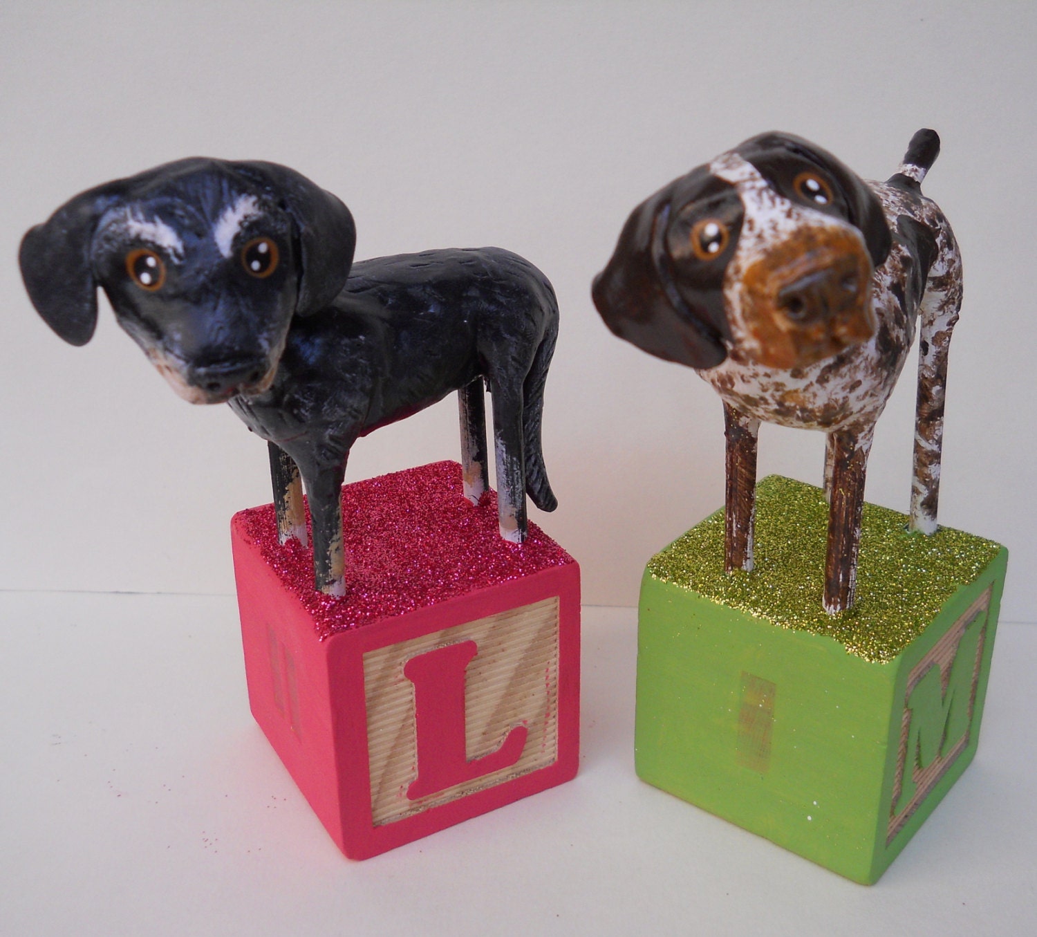 Customize your dogs-two paper clay dog sculptures
