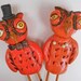 Tangerine and Brown Owls Wedding cake topper  for your Rustic Wedding