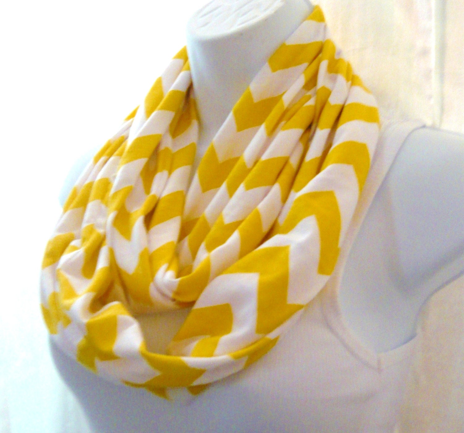 Yellow Chevron Infinity Scarf NEW Ready to ship Cotton Zig Zag Scarves Knit Jersey Double loop cowlneck
