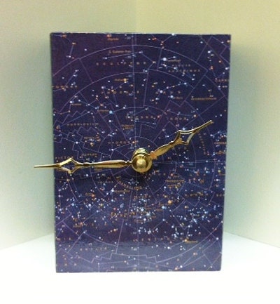 Upcycled Vintage 1980's Constellation Map Cigar Box Clock by cadencedesigns on etsy