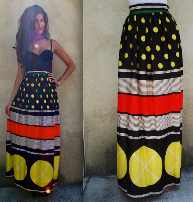 Vintage 60s 70s Tennis Anyone Pop Art Maxi Skirt (size xs, small)