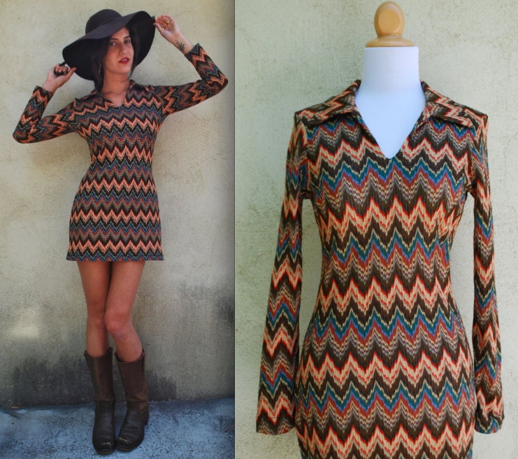 Vintage 70s Missoni Inspired Mini Shift Dress (size small, medium)