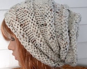 SALE Womens Knit Hat - cream  tweed beanie oatmeal Chunky, winter, ski, vegan