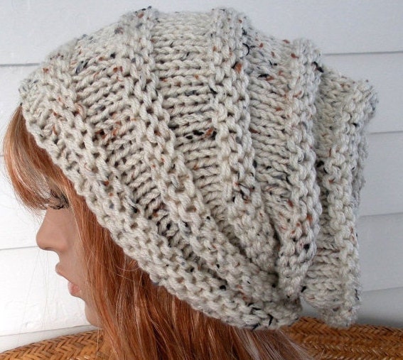 SALE Womens Knit Hat - cream  tweed beanie oatmeal Chunky, winter, ski, vegan